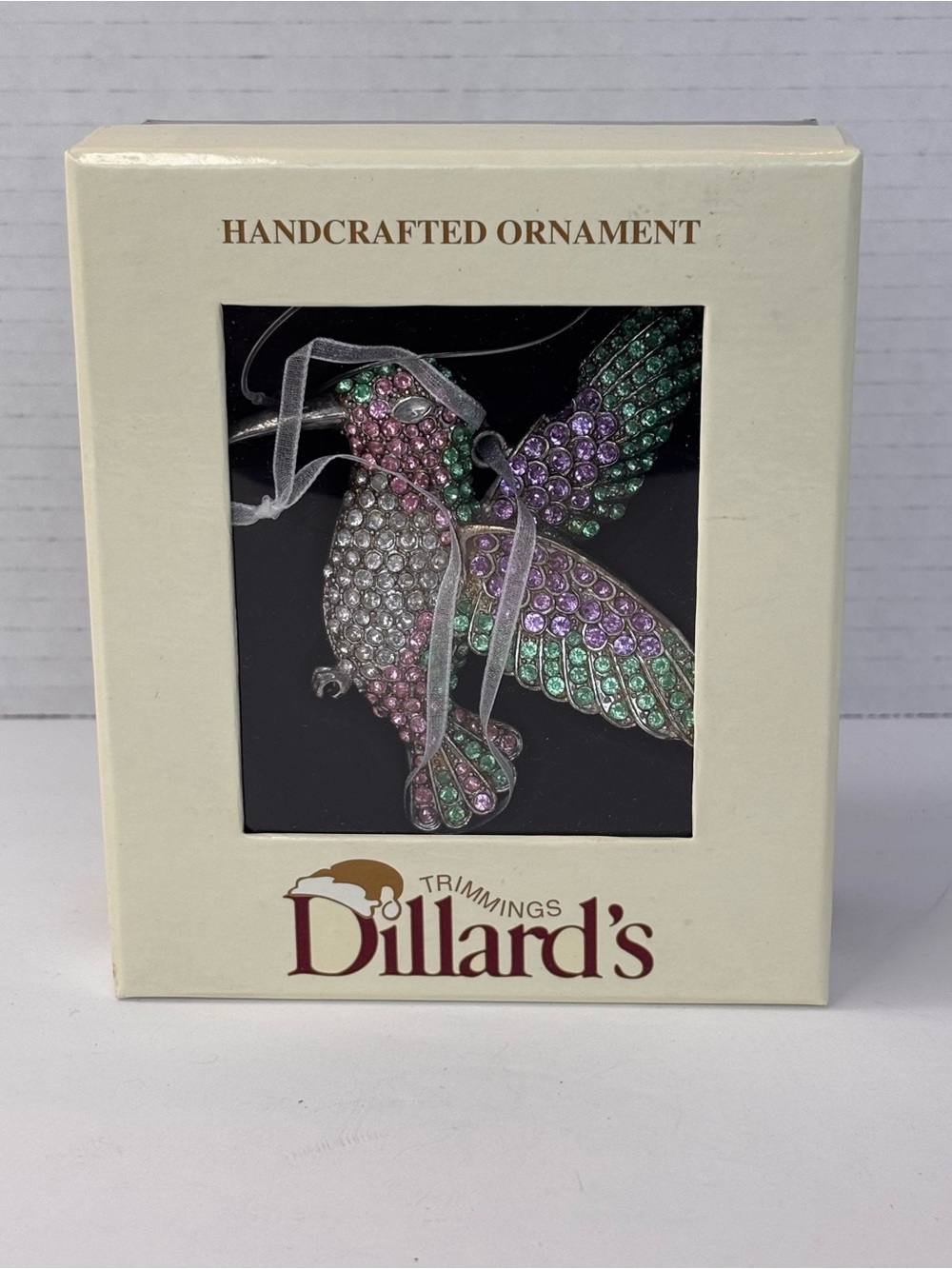 NIB Dillards Trimmings Jeweled Hand Crafted Hummingbird Christmas Ornament Metal